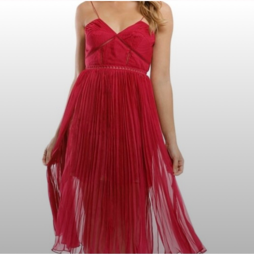 Self Portrait Red Chiffon and Lace Dress